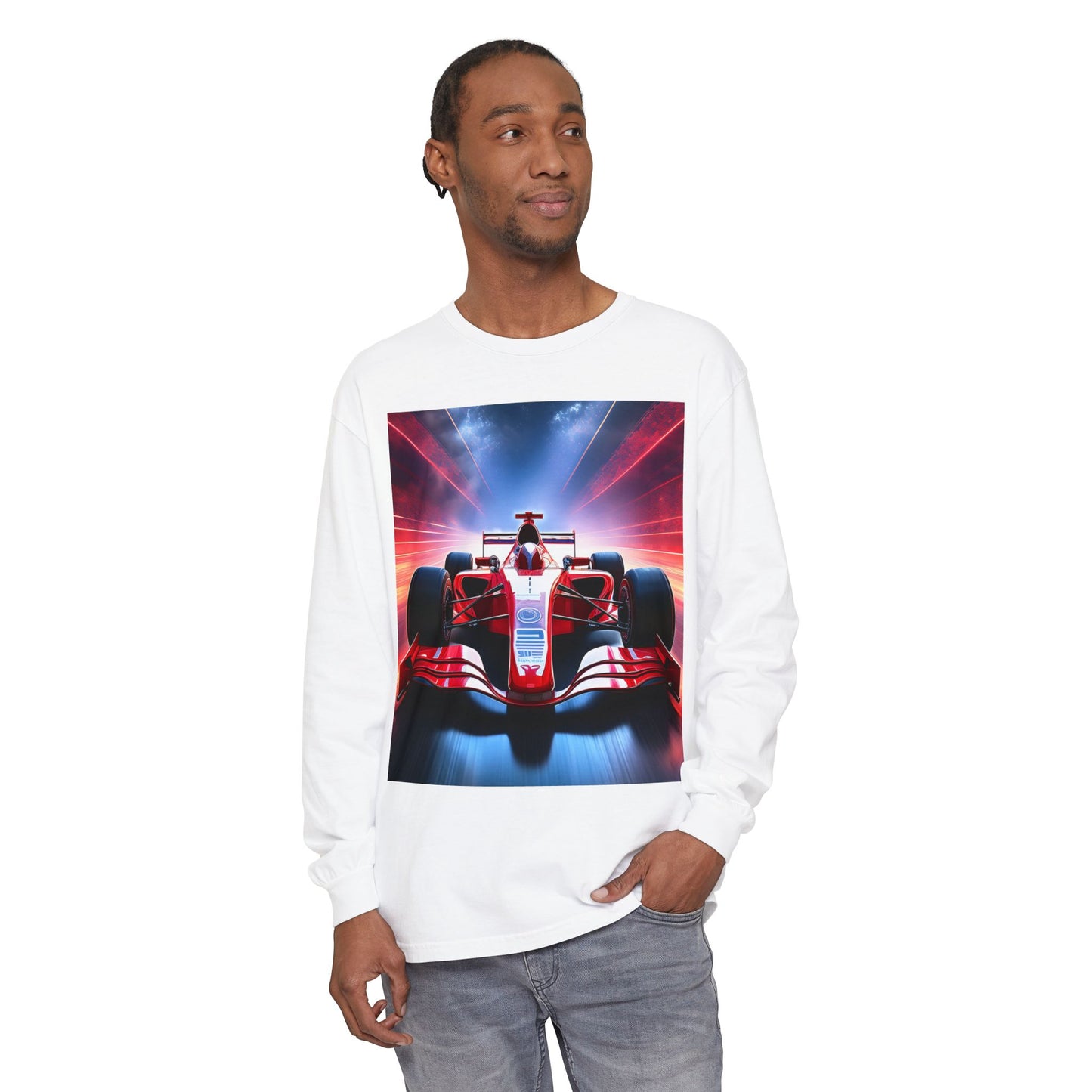 Speed Meets Style: Racing Graphic Long Sleeve Tee