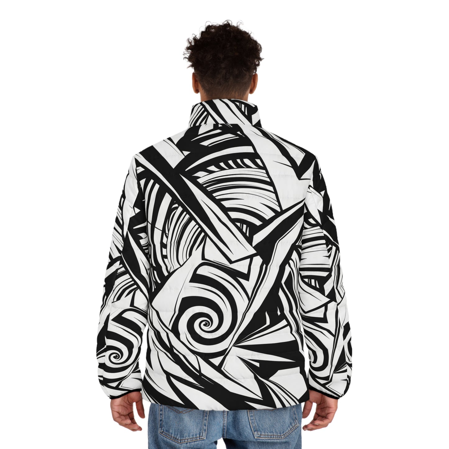 Artistic Men's Puffer Jacket - Abstract Design