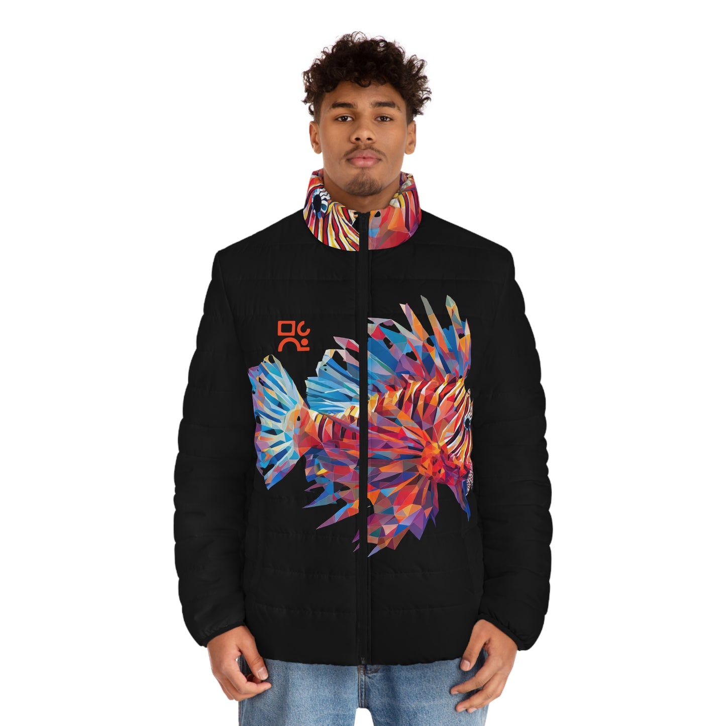 Artistic Men's Puffer Jacket - Colorful Fish