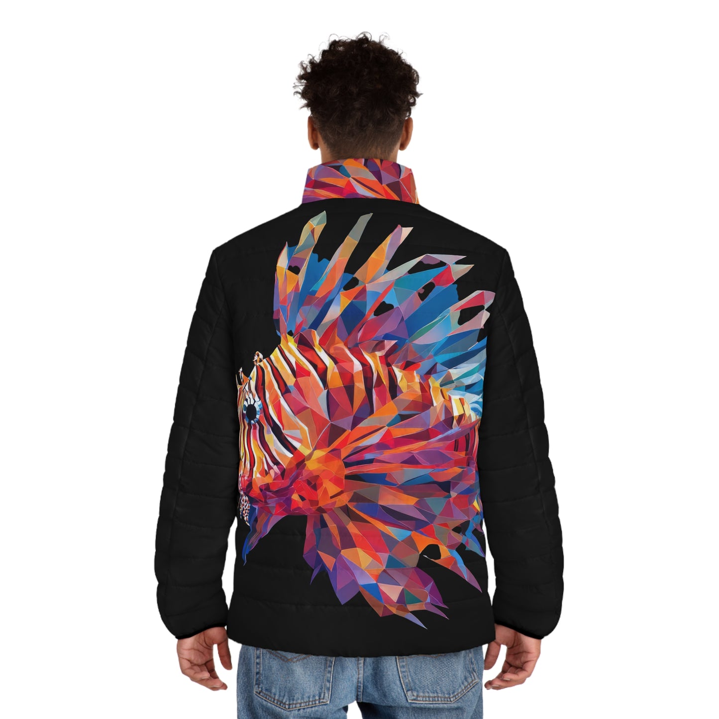 Artistic Men's Puffer Jacket - Colorful Fish