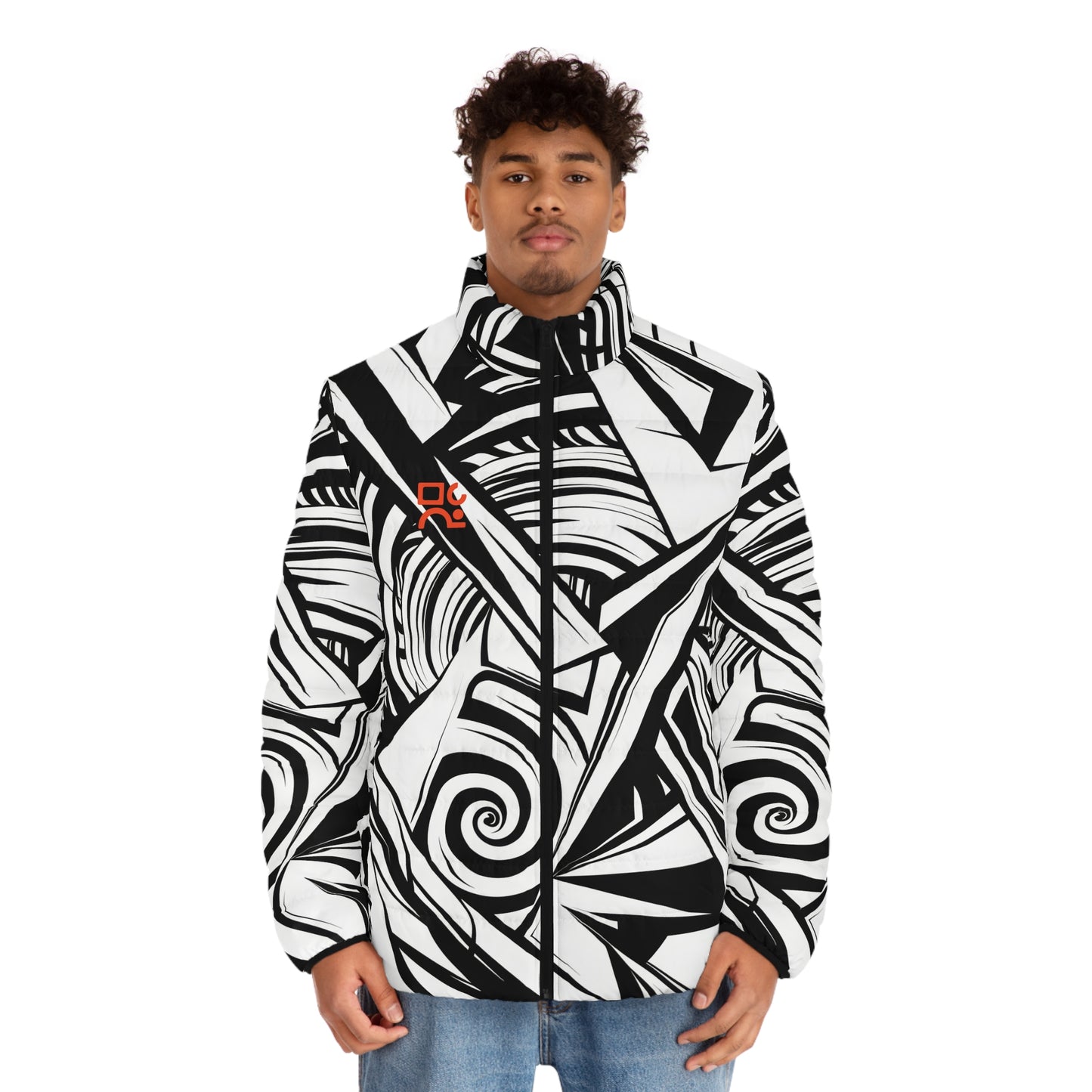 Artistic Men's Puffer Jacket - Abstract Design