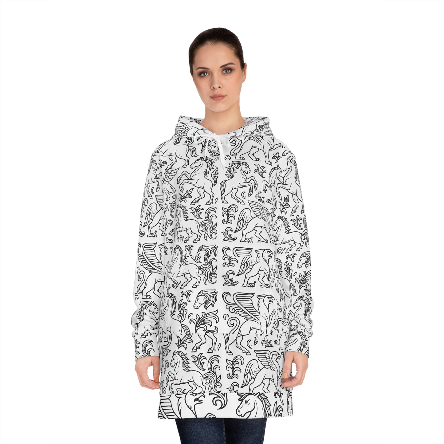 Mythical Creature Women's Hoodie Dress, Fantasy Fashion, Cozy Outfit, Gift for Her, Unicorn Love, Magical Wardrobe