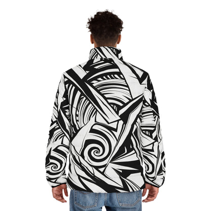 Artistic Men's Puffer Jacket - Abstract Design