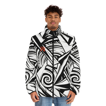 Artistic Men's Puffer Jacket - Abstract Design